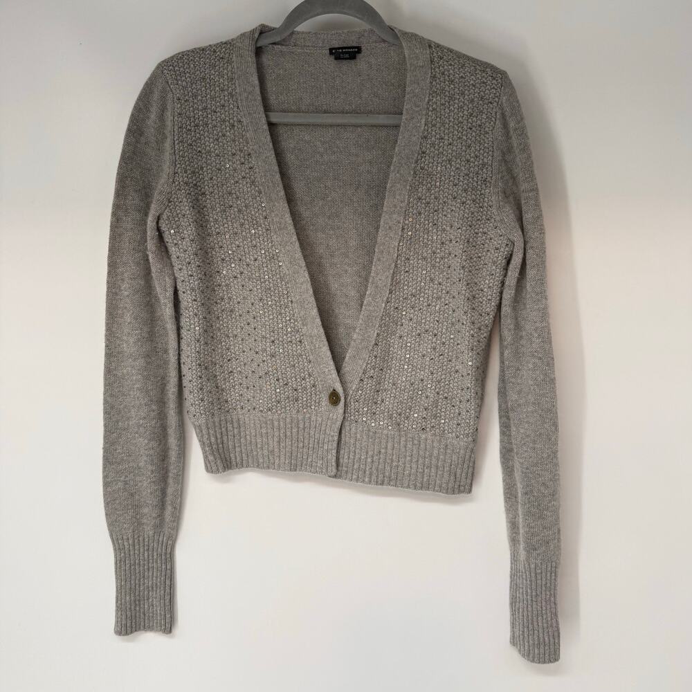 Club Monaco Cardigan Sweater Womens Medium Gray Embellished Sequins Long Sleeve